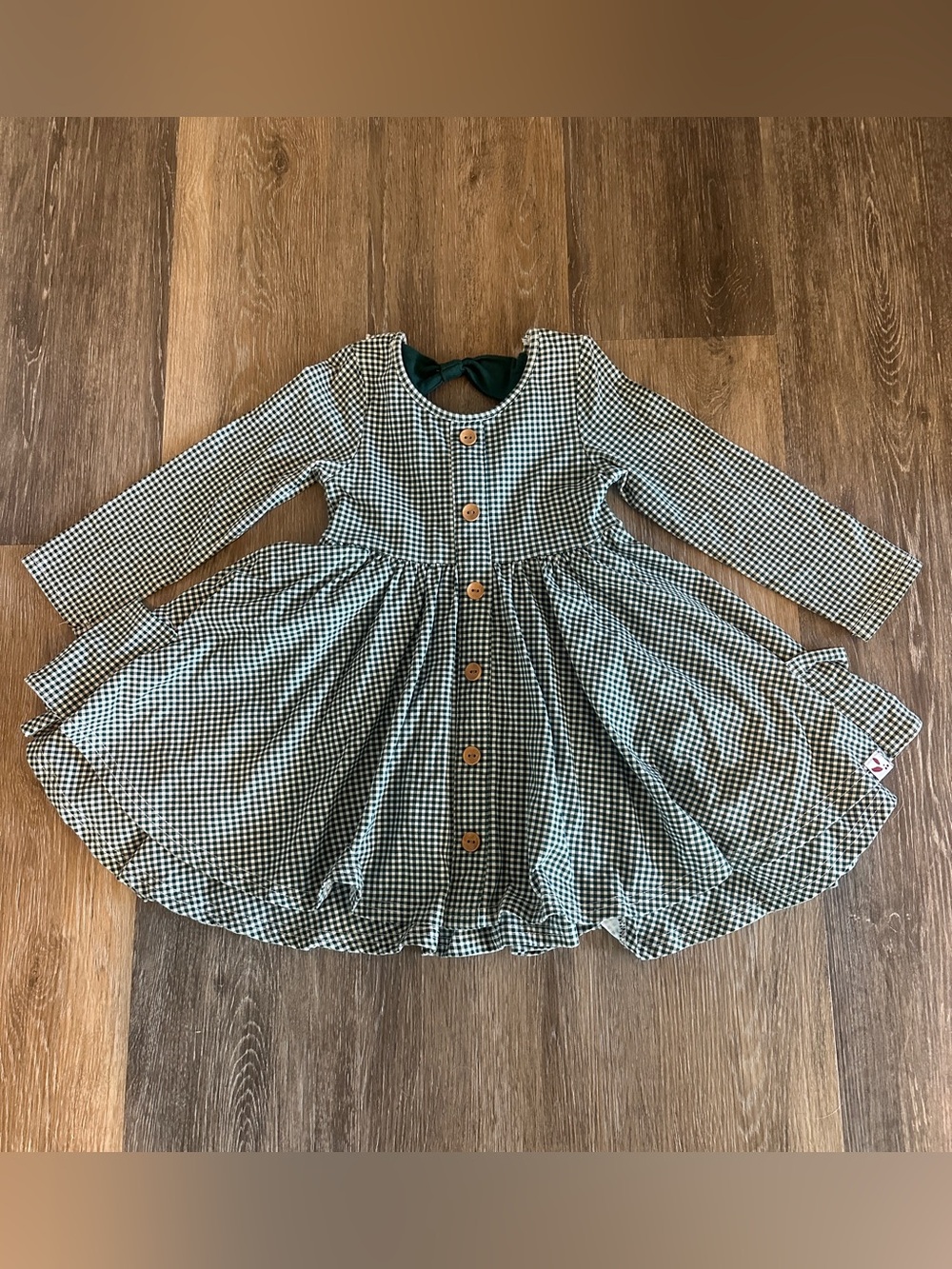 Sweet Honey Girls' Green Gingham Knit Dress